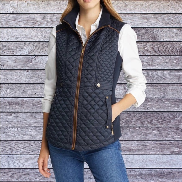 Johnston & Murphy Jackets & Blazers - 🌺JOHNSTON & MURPHY NAVY QUILTED BROWN PIPING TRIM GOLD TONE HARDWARE VEST